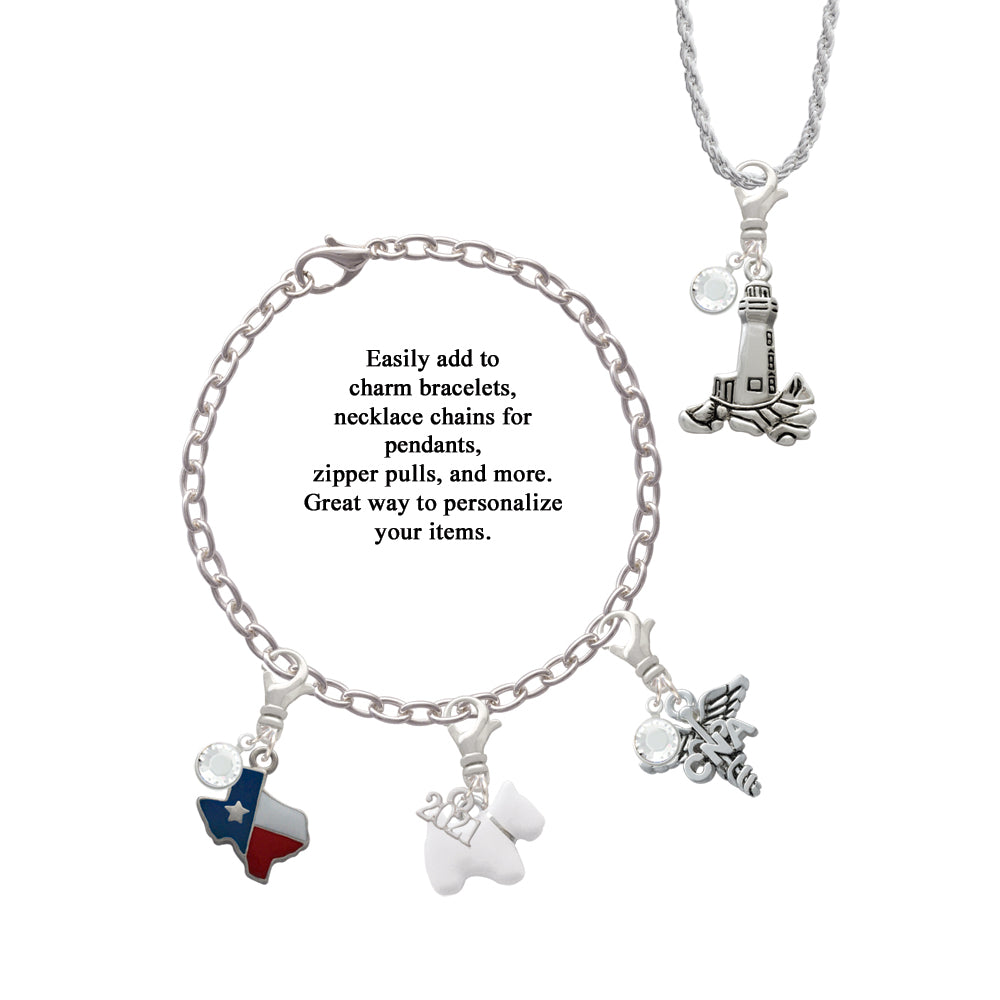 Delight Jewelry Silvertone Marathon with Crystal Roman Numeral Clip on Charm with Year 2024 Image 3