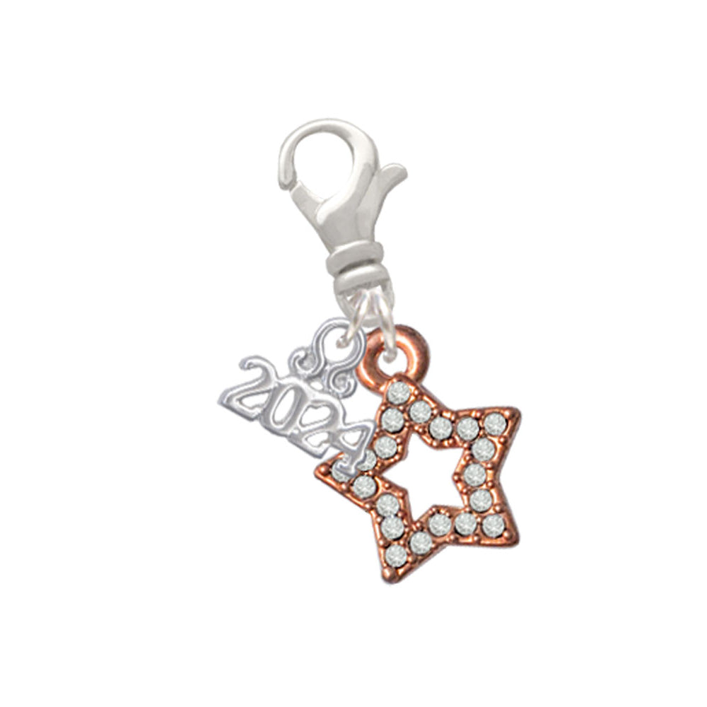 Delight Jewelry Plated Clear Crystal Lucky Star Clip on Charm with Year 2024 Image 1