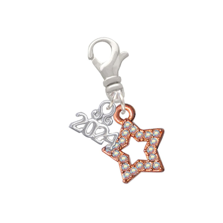 Delight Jewelry Plated AB Crystal Lucky Star Clip on Charm with Year 2024 Image 1