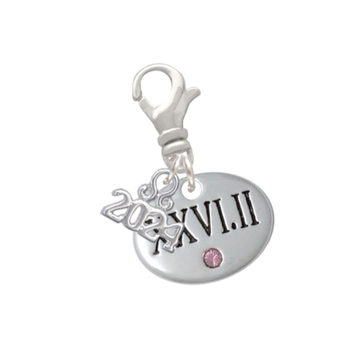 Delight Jewelry Silvertone Marathon with Crystal Roman Numeral Clip on Charm with Year 2024 Image 1