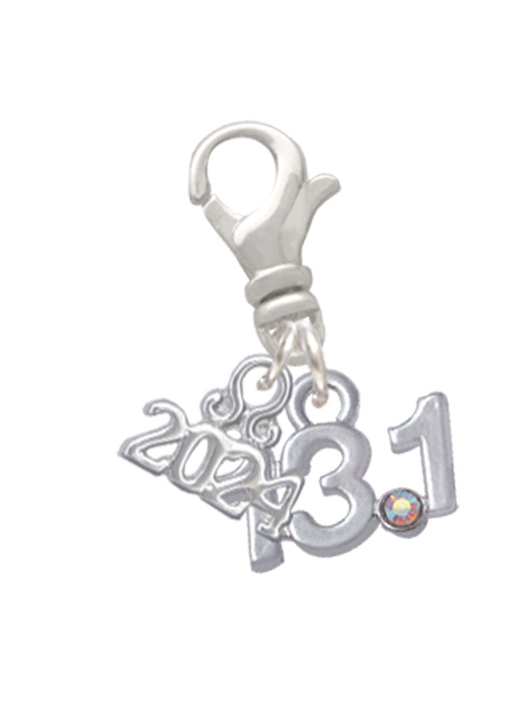 Delight Jewelry Silvertone Half Marathon - 13.1 with Crystal Clip on Charm with Year 2024 Image 1