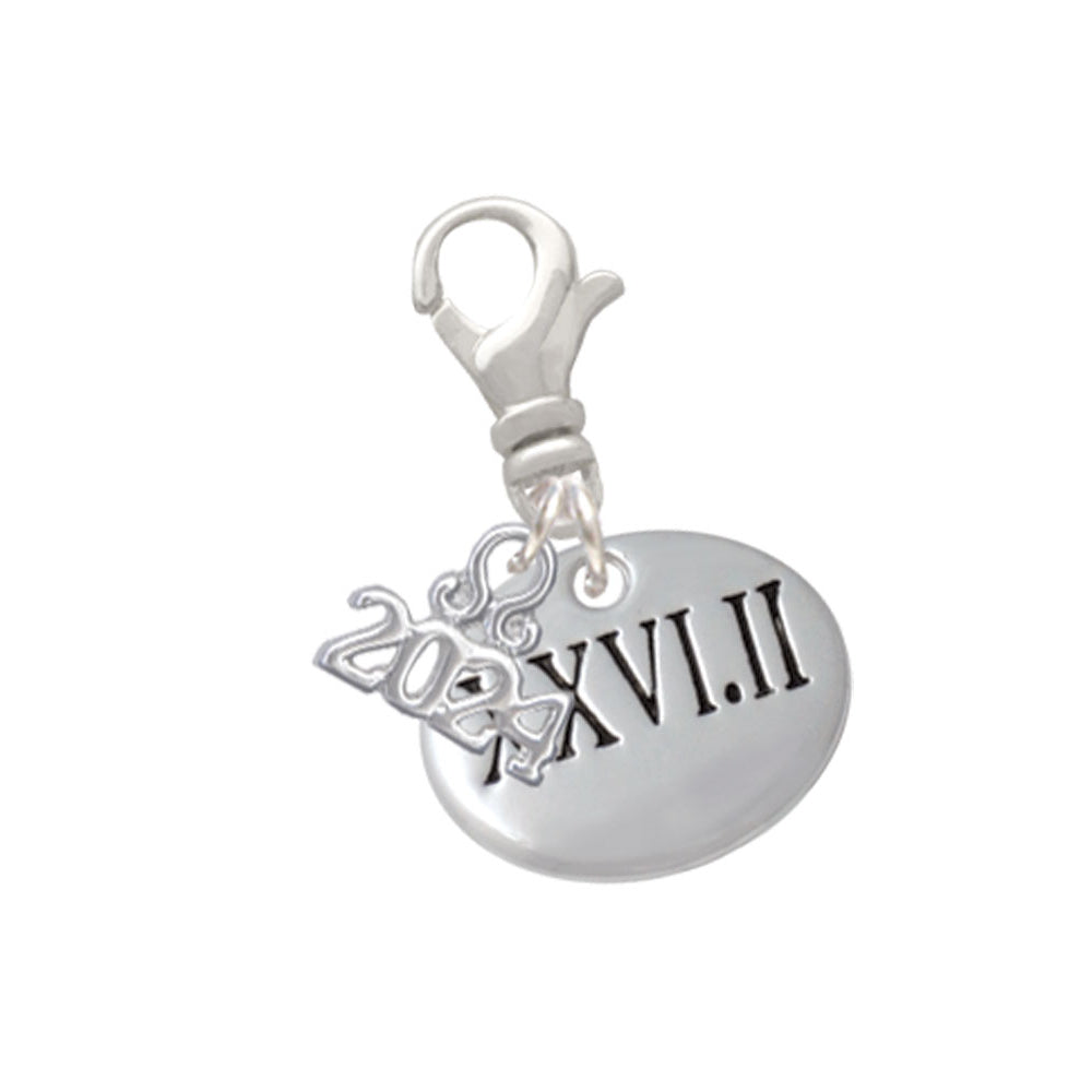 Delight Jewelry Silvertone Marathons Roman Numeral Clip on Charm with Year 2024 Image 1