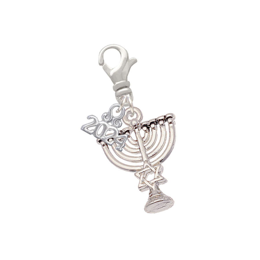 Delight Jewelry Plated 3-D Menorah - Clip on Charm with Year 2024 Image 1