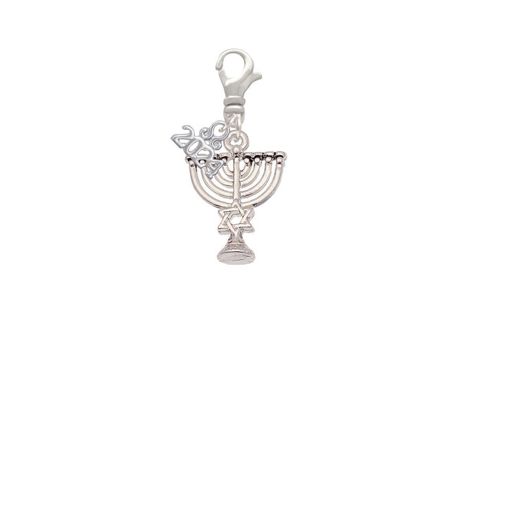 Delight Jewelry Plated 3-D Menorah - Clip on Charm with Year 2024 Image 2