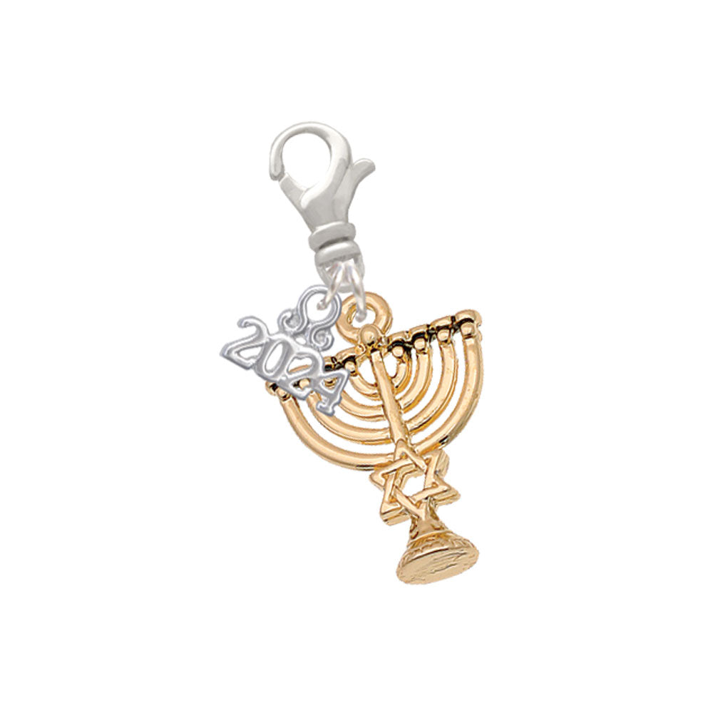 Delight Jewelry Plated 3-D Menorah - Clip on Charm with Year 2024 Image 4