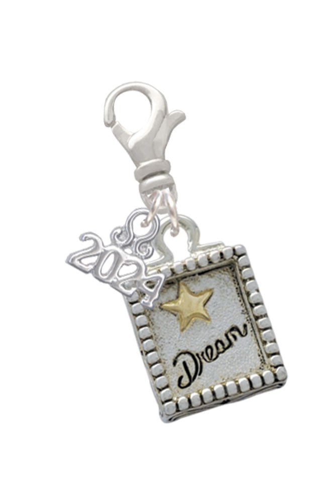 Delight Jewelry Two-tone Shadow Box Message Clip on Charm with Year 2024 Image 1