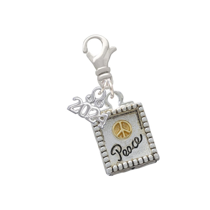 Delight Jewelry Two-tone Shadow Box Message Clip on Charm with Year 2024 Image 1