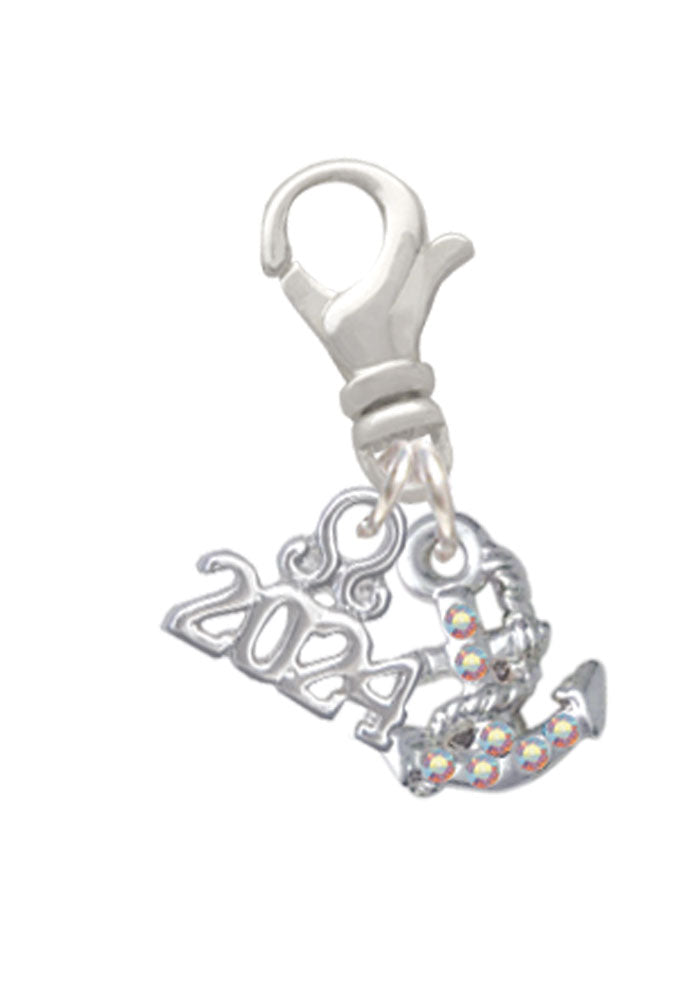 Delight Jewelry Plated Mini AB Crystal Anchor of Hope Clip on Charm with Year 2024 Image 1