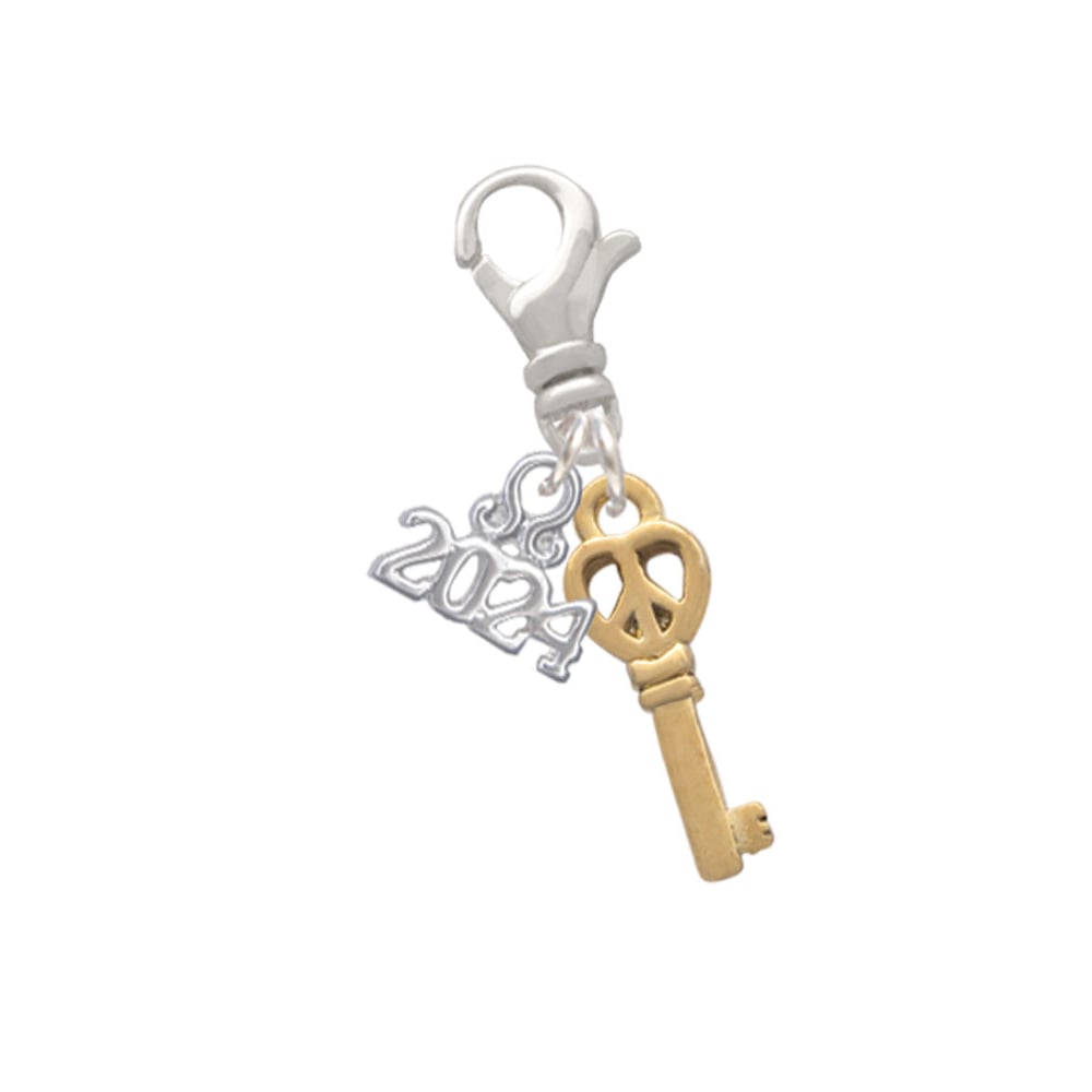 Delight Jewelry Plated Mini Open Peace Heart Key Clip on Charm with Year 2024 Image 1