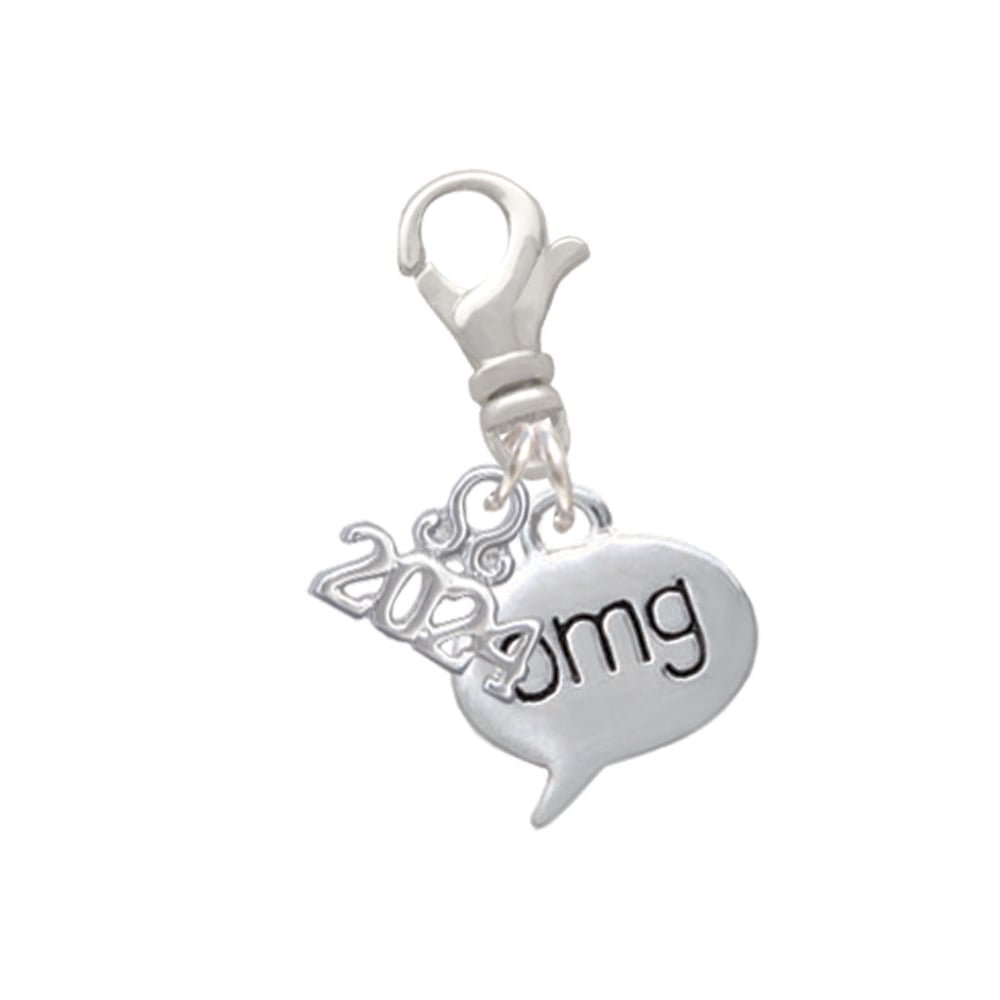 Delight Jewelry Silvertone Text Chat -Message - Clip on Charm with Year 2024 Image 1