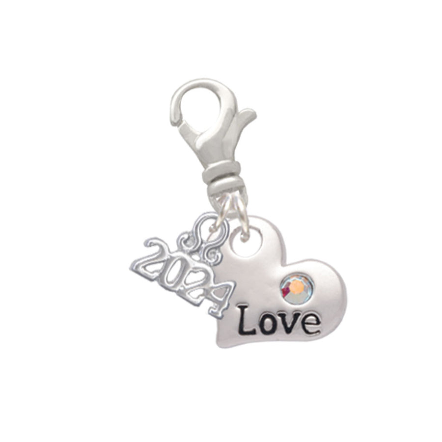 Delight Jewelry Message Heart with AB Crystal Clip on Charm with Year 2024 Image 1