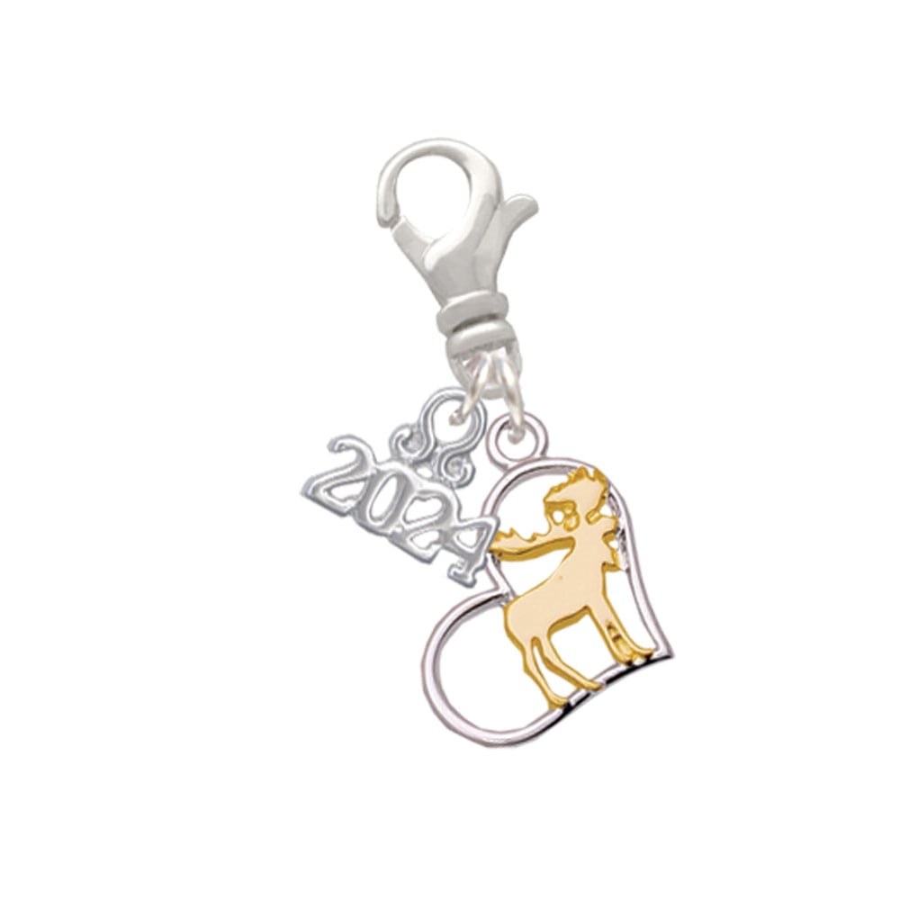 Delight Jewelry Plated Moose in Heart - Clip on Charm with Year 2024 Image 1
