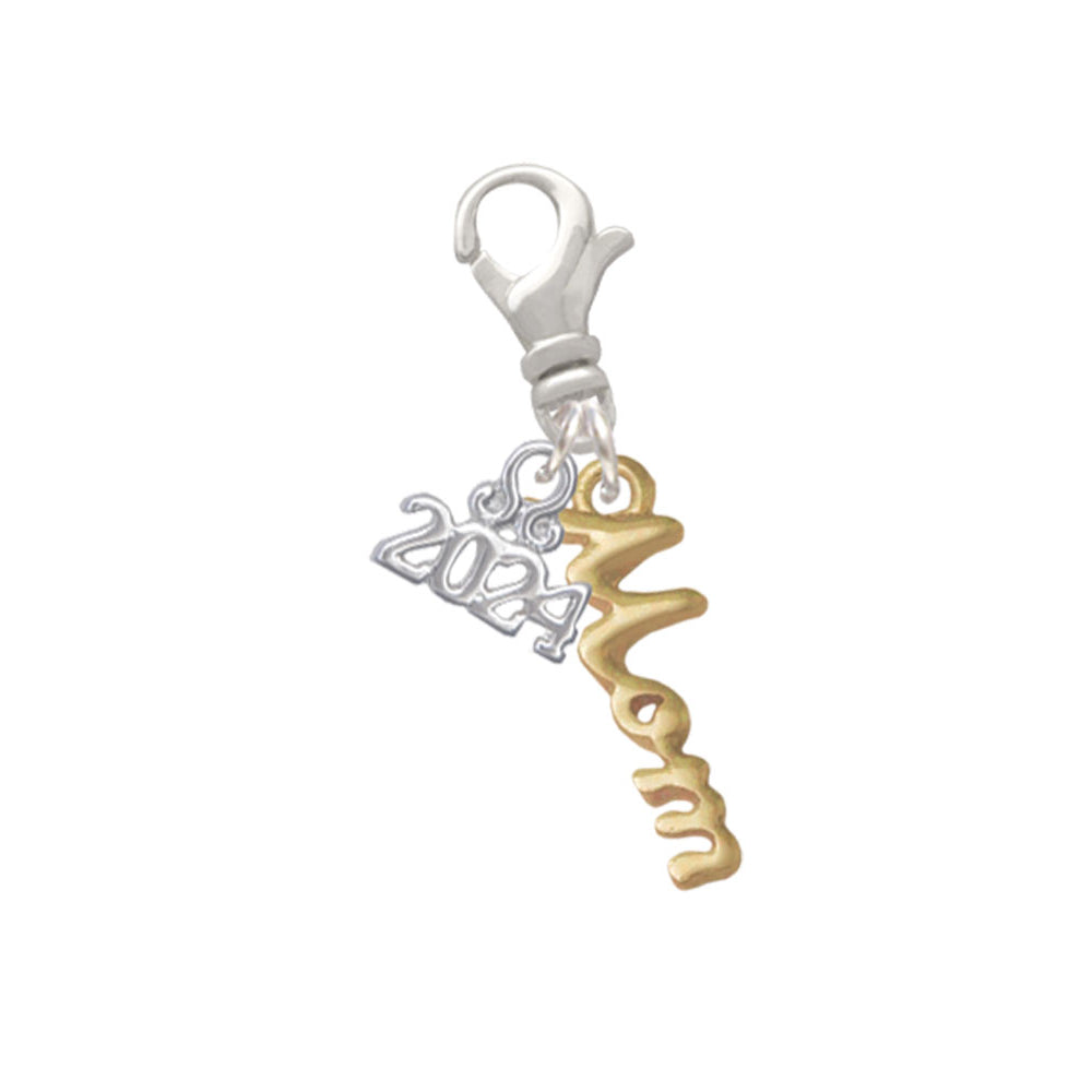 Delight Jewelry Plated Small Mom Script Clip on Charm with Year 2024 Image 1