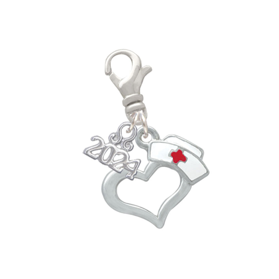 Delight Jewelry Plated Open Heart with Nurse Hat Clip on Charm with Year 2024 Image 1