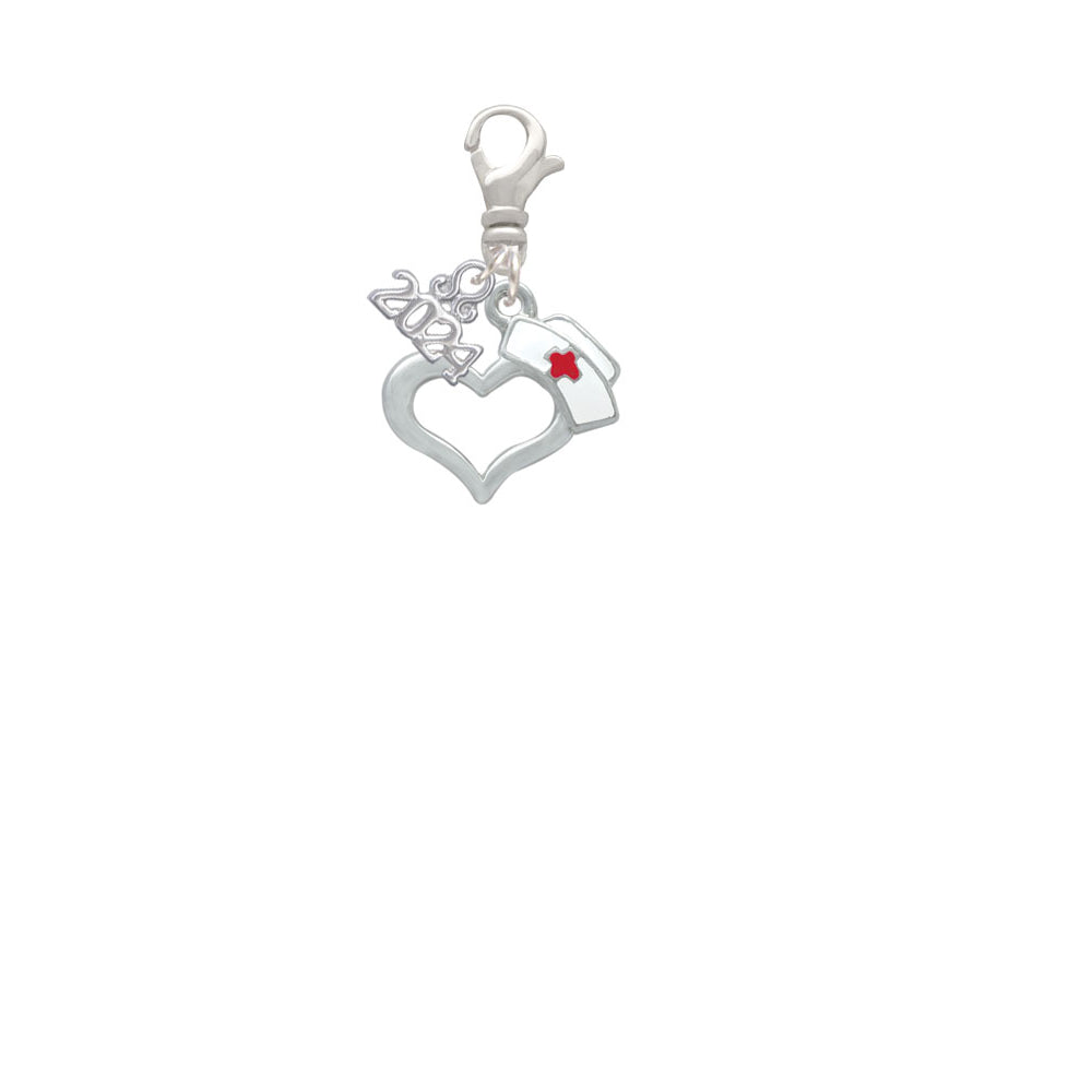 Delight Jewelry Plated Open Heart with Nurse Hat Clip on Charm with Year 2024 Image 2