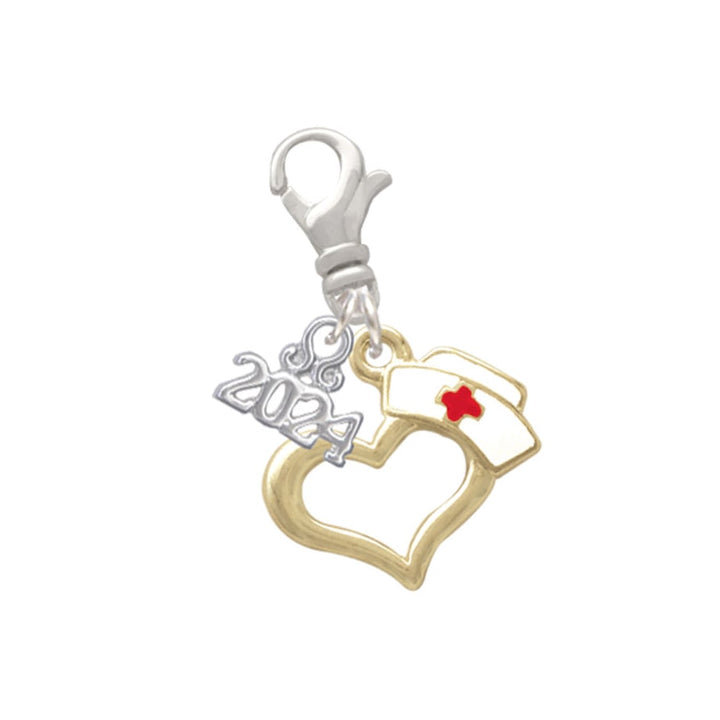 Delight Jewelry Plated Open Heart with Nurse Hat Clip on Charm with Year 2024 Image 1