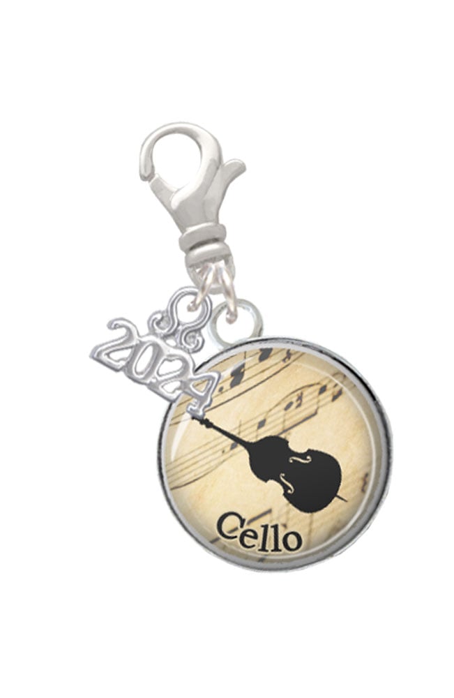 Delight Jewelry Silvertone Domed Music Clip on Charm with Year 2024 Image 1