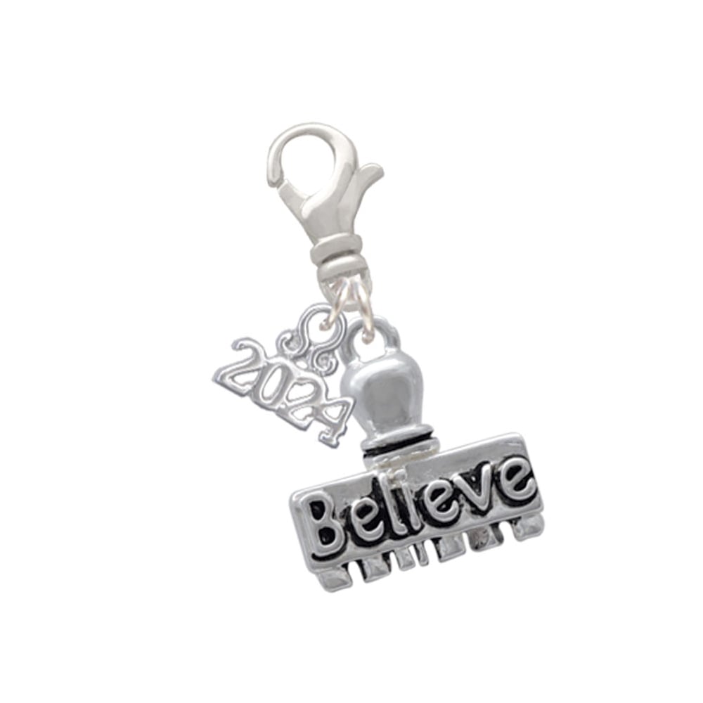 Delight Jewelry Silvertone Message Stamp Clip on Charm with Year 2024 Image 1