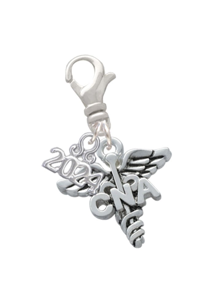 Delight Jewelry Silvertone Nurse Caduceus Clip on Charm with Year 2024 Image 1