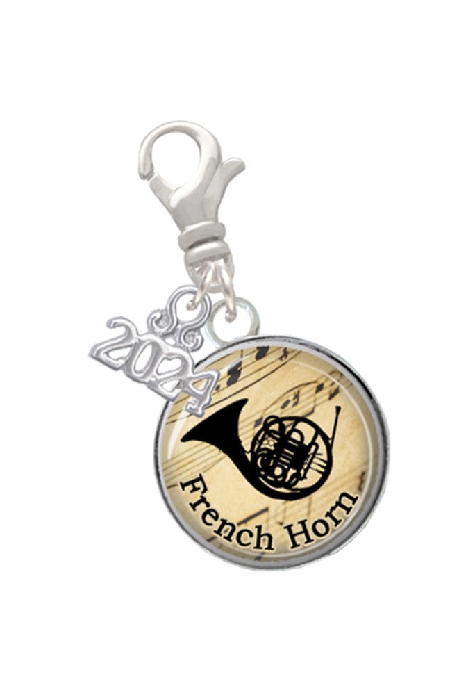 Delight Jewelry Silvertone Domed Music Clip on Charm with Year 2024 Image 1