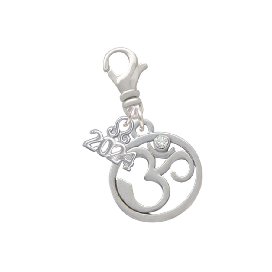 Delight Jewelry Silvertone Om in Circle with Crystal Clip on Charm with Year 2024 Image 1