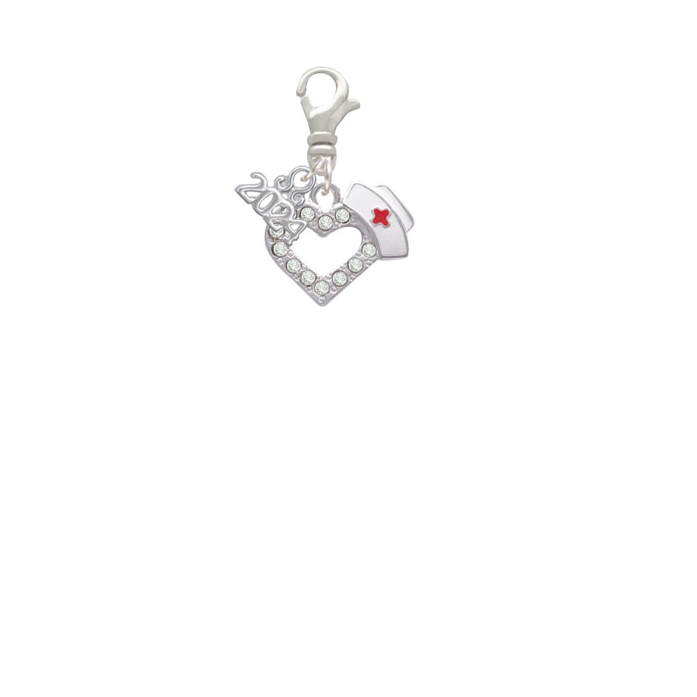 Delight Jewelry Plated Small Crystal Heart with Nurse Hat Clip on Charm with Year 2024 Image 2
