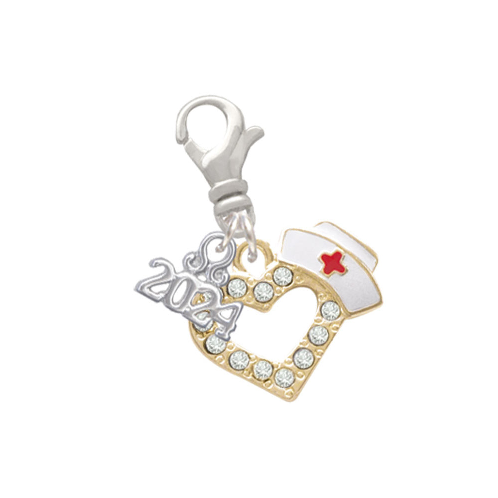 Delight Jewelry Plated Small Crystal Heart with Nurse Hat Clip on Charm with Year 2024 Image 4