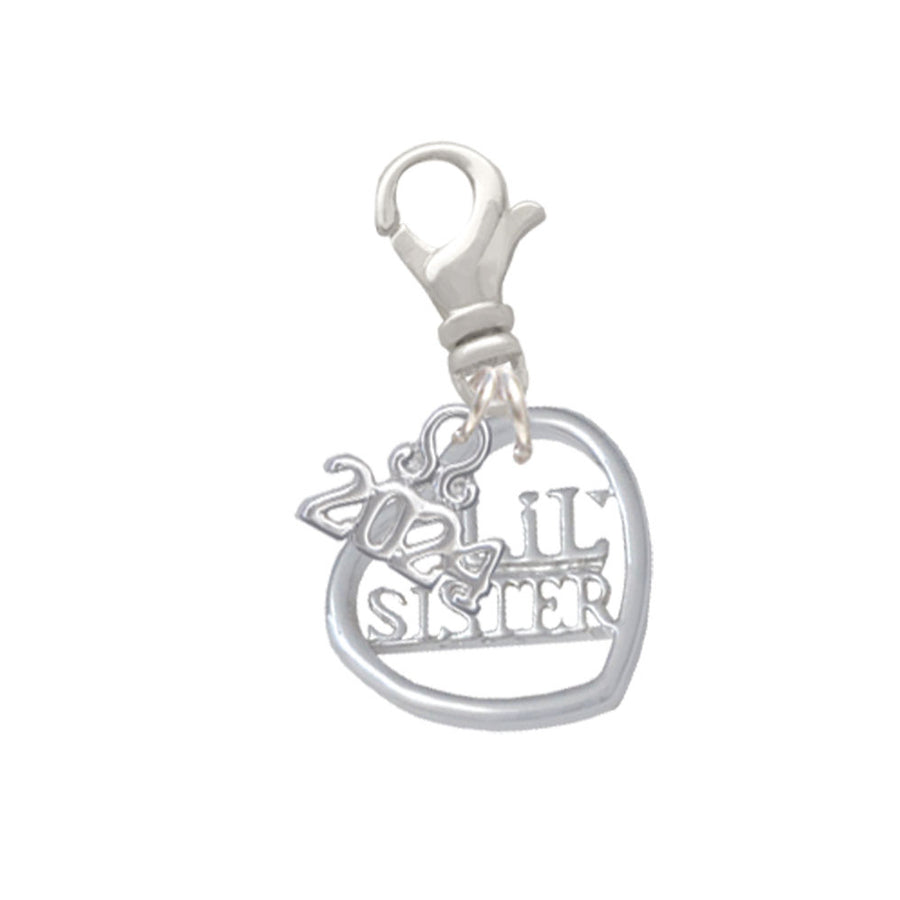 Delight Jewelry Silvertone Sister in Open Heart - 5/8 Clip on Charm with Year 2024 Image 1