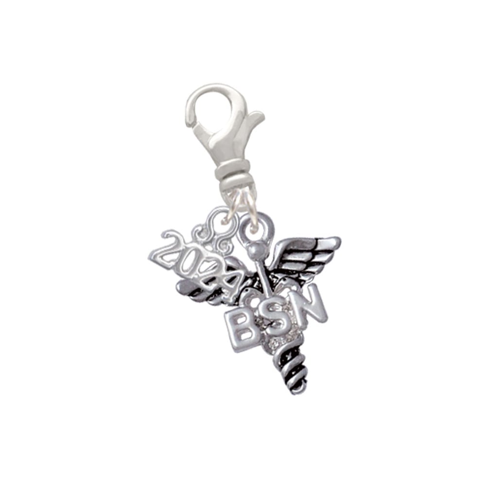 Delight Jewelry Silvertone Nurse Caduceus Clip on Charm with Year 2024 Image 1