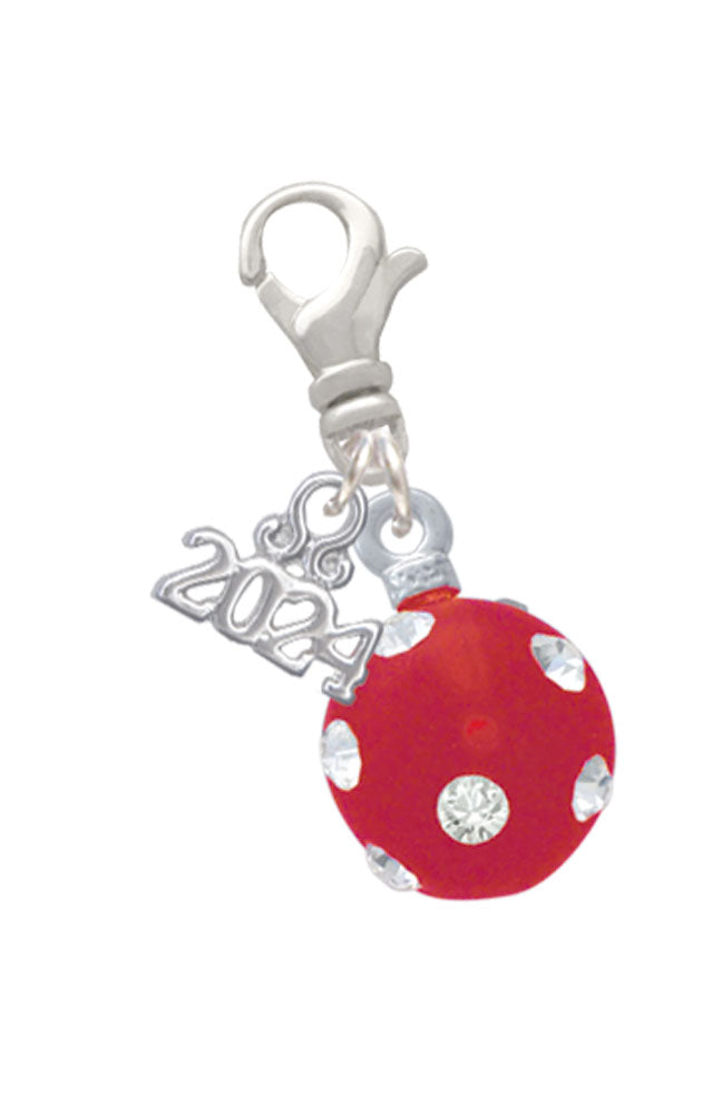 Delight Jewelry Silvertone 3-D Frosted Resin Ornament with Crystals Clip on Charm with Year 2024 Image 1