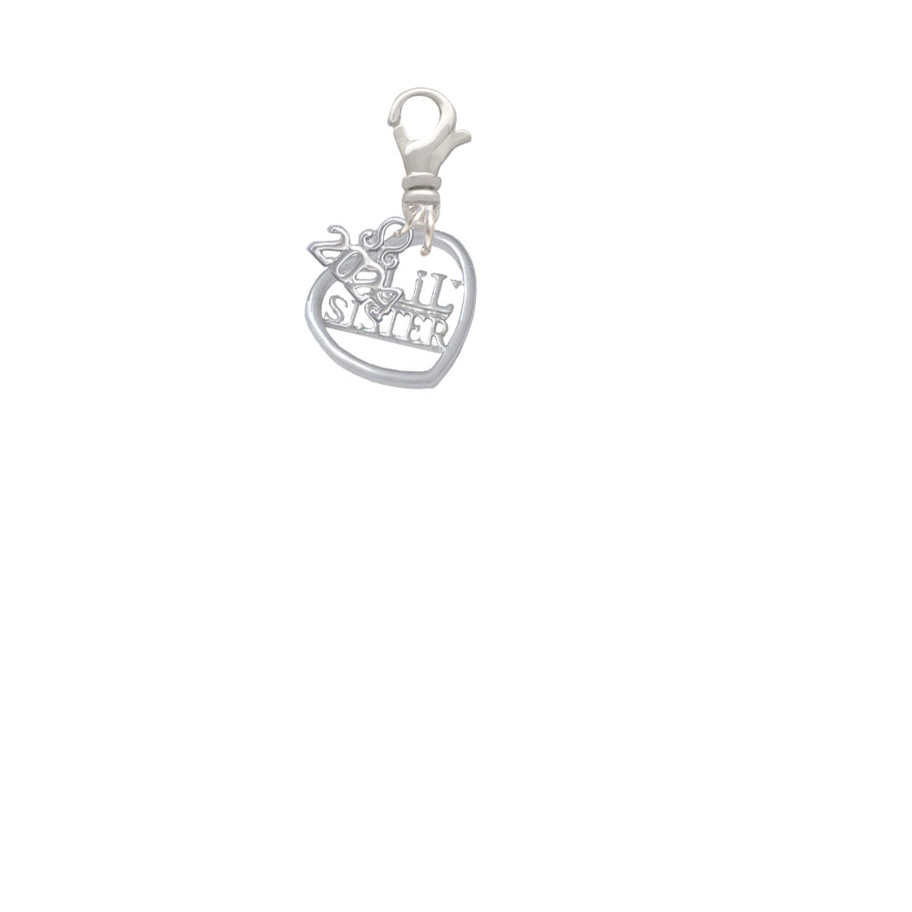 Delight Jewelry Silvertone Sister in Open Heart - 5/8 Clip on Charm with Year 2024 Image 2