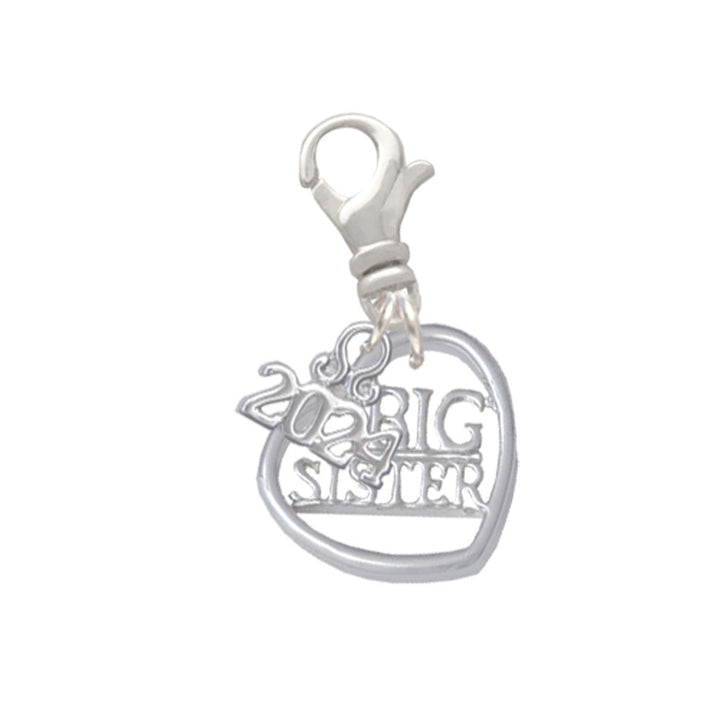 Delight Jewelry Silvertone Sister in Open Heart - 5/8 Clip on Charm with Year 2024 Image 4