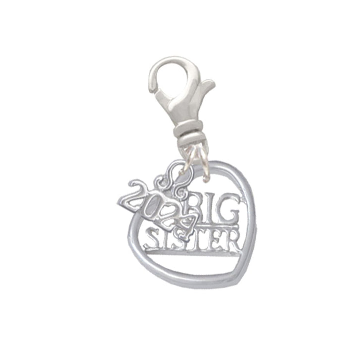 Delight Jewelry Silvertone Sister in Open Heart - 5/8 Clip on Charm with Year 2024 Image 1