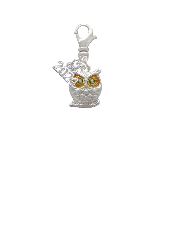Delight Jewelry Silvertone Owl with Crystal Eyes Clip on Charm with Year 2024 Image 2