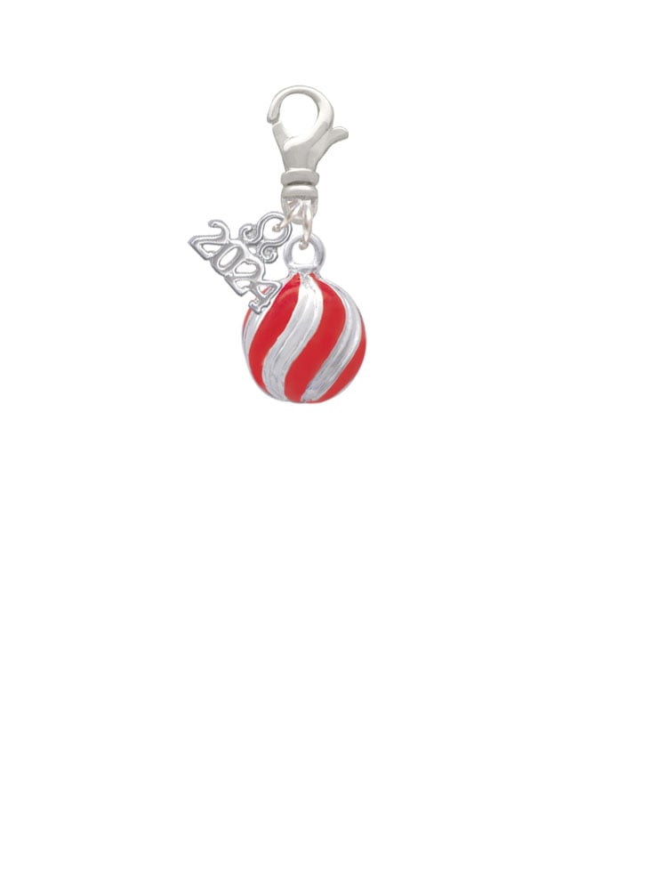 Delight Jewelry Plated 3-D Striped Christmas Ornament Clip on Charm with Year 2024 Image 2