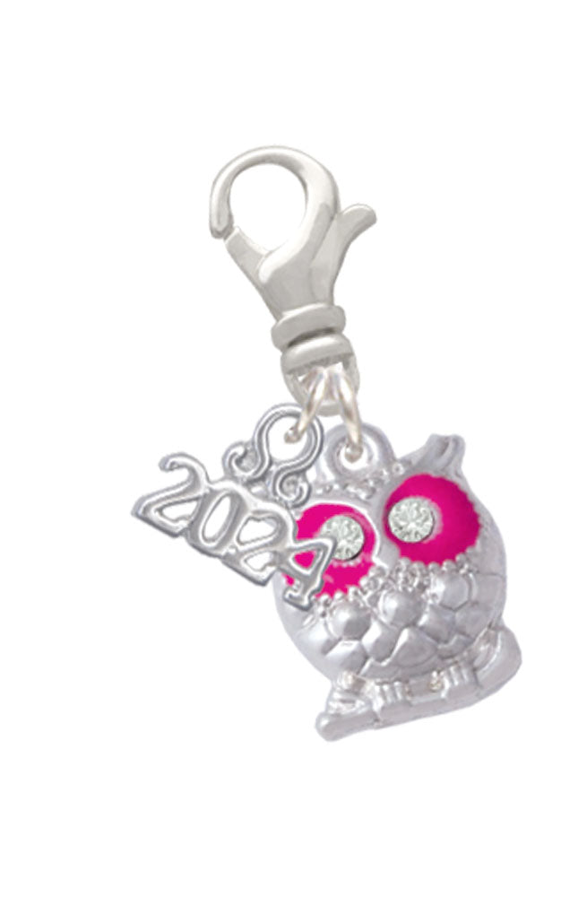 Delight Jewelry Silvertone Owl with Crystal Eyes Clip on Charm with Year 2024 Image 4