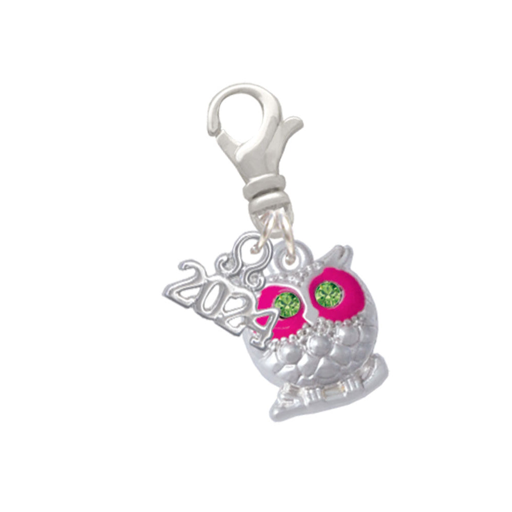 Delight Jewelry Silvertone Owl with Crystal Eyes Clip on Charm with Year 2024 Image 6
