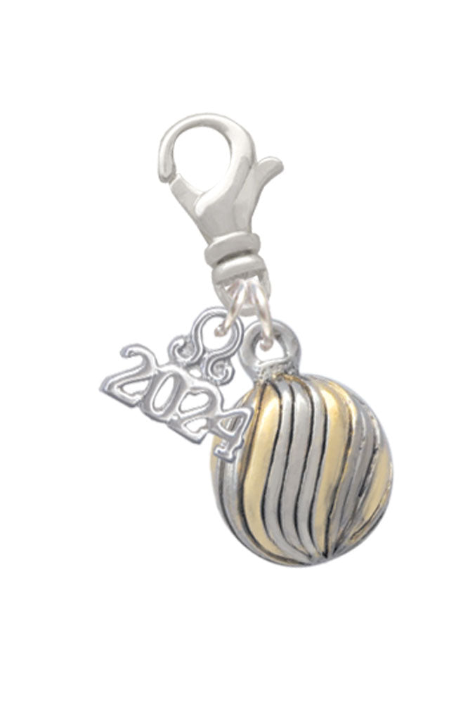 Delight Jewelry Plated 3-D Striped Christmas Ornament Clip on Charm with Year 2024 Image 4