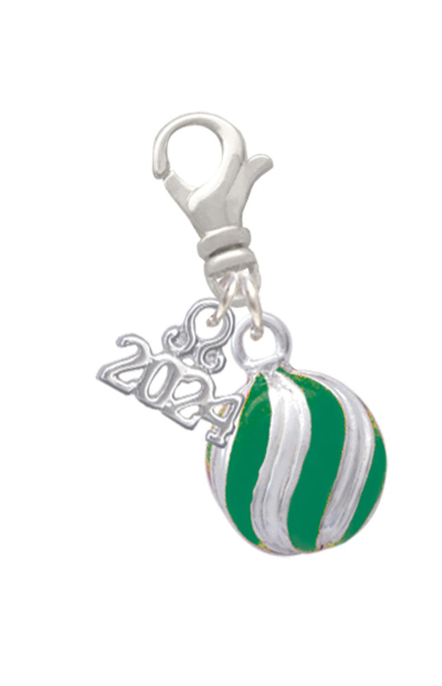 Delight Jewelry Plated 3-D Striped Christmas Ornament Clip on Charm with Year 2024 Image 6