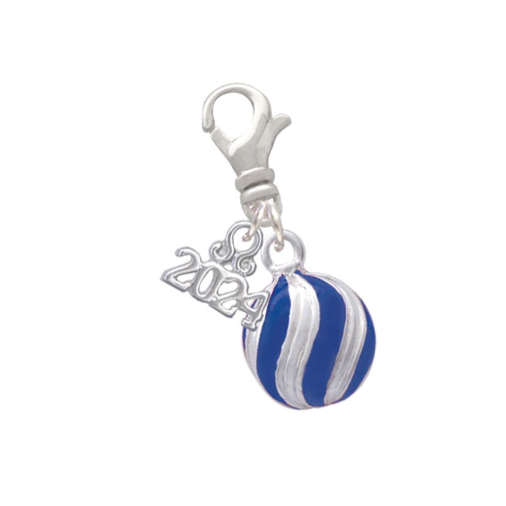 Delight Jewelry Plated 3-D Striped Christmas Ornament Clip on Charm with Year 2024 Image 1