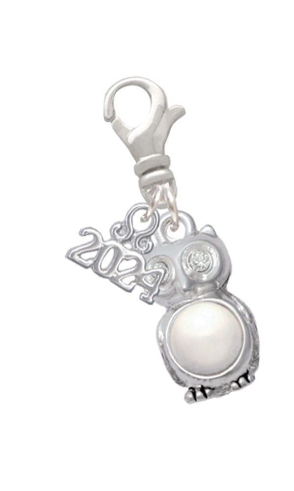 Delight Jewelry Silvertone 3-D Crystal Owl Clip on Charm with Year 2024 Image 1