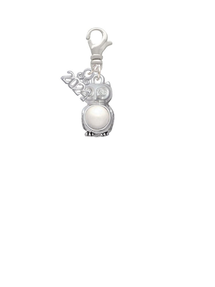 Delight Jewelry Silvertone 3-D Crystal Owl Clip on Charm with Year 2024 Image 2