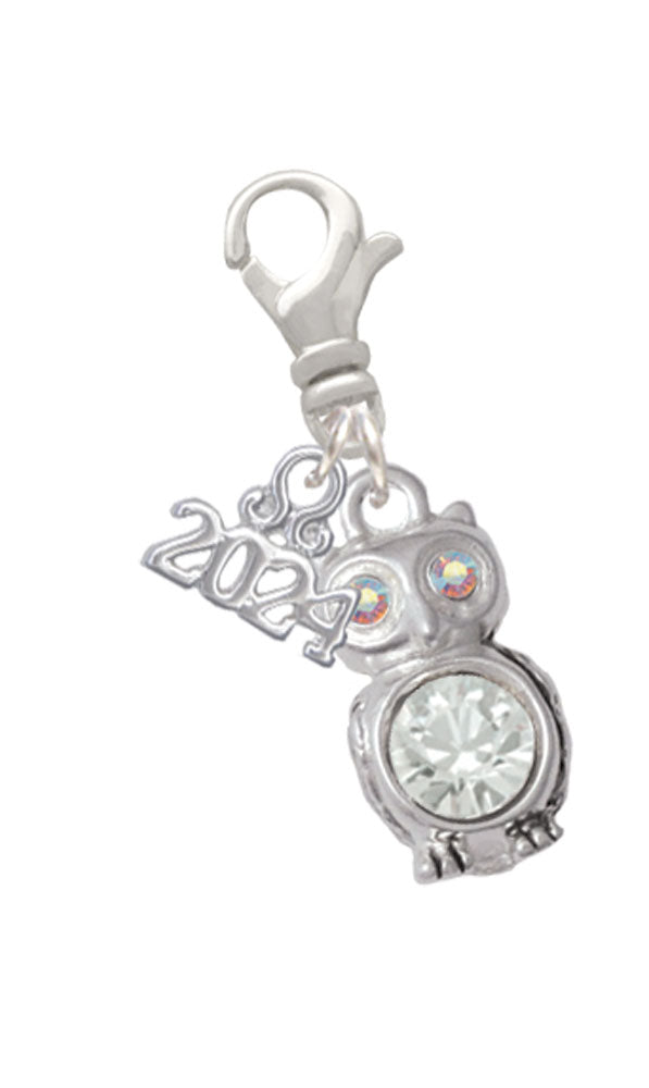 Delight Jewelry Silvertone 3-D Crystal Owl Clip on Charm with Year 2024 Image 4