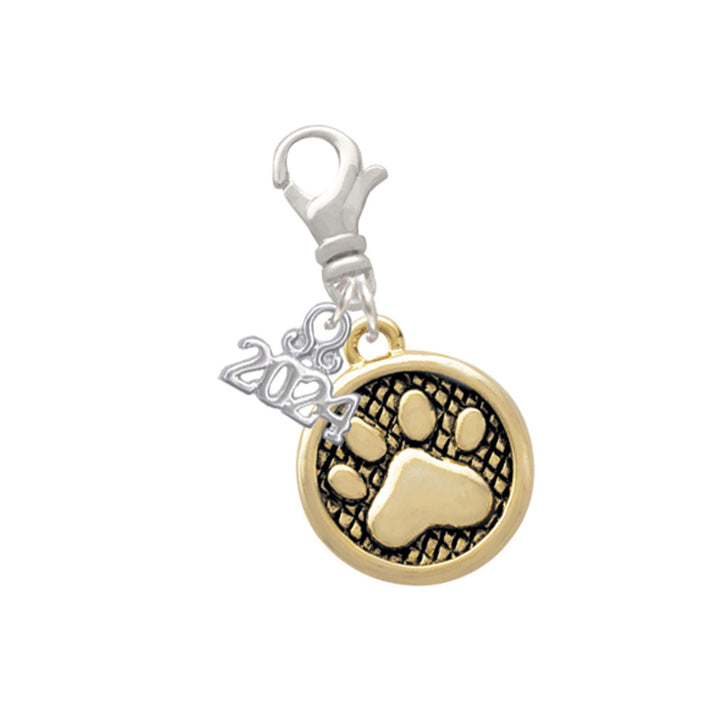 Delight Jewelry Plated Paw in Circle Clip on Charm with Year 2024 Image 4
