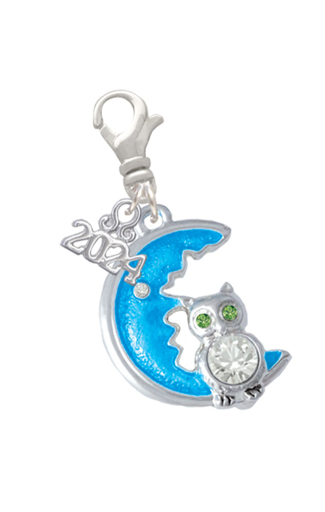 Delight Jewelry Silvertone Large Owl Sitting on Moon Clip on Charm with Year 2024 Image 6