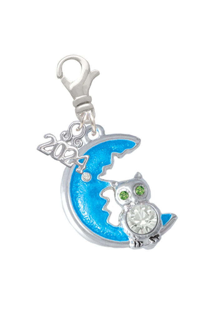 Delight Jewelry Silvertone Large Owl Sitting on Moon Clip on Charm with Year 2024 Image 1