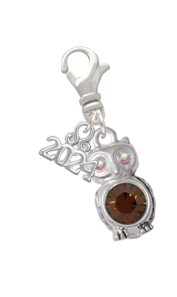 Delight Jewelry Silvertone 3-D Crystal Owl Clip on Charm with Year 2024 Image 6