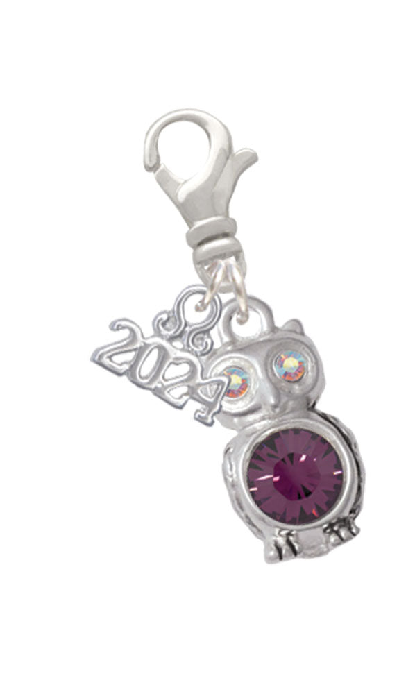 Delight Jewelry Silvertone 3-D Crystal Owl Clip on Charm with Year 2024 Image 7