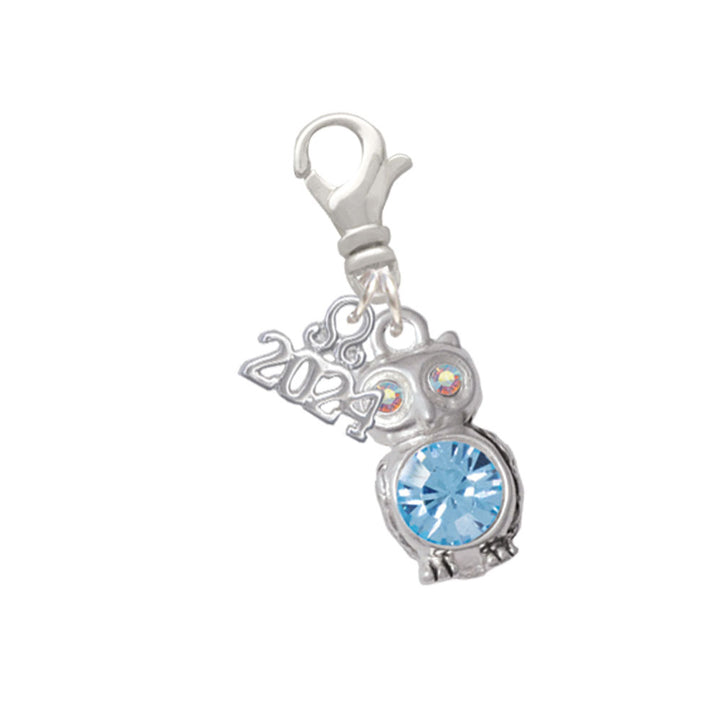 Delight Jewelry Silvertone 3-D Crystal Owl Clip on Charm with Year 2024 Image 9