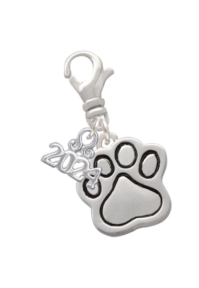 Delight Jewelry Silvertone Large Enamel Paw Clip on Charm with Year 2024 Image 1